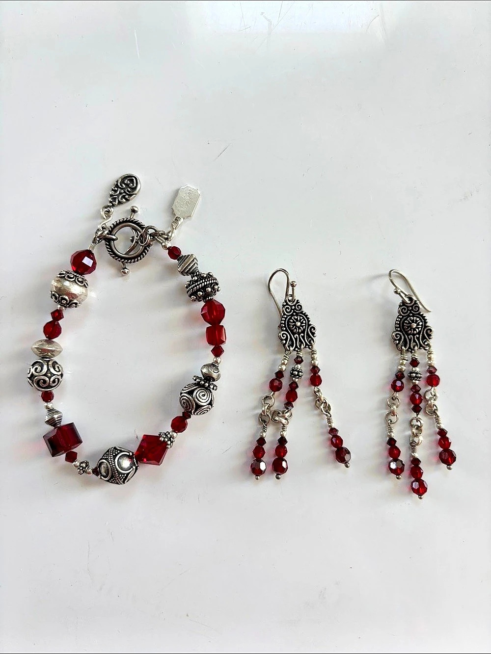Tres Jolie Red & Silver Beaded Jewelry Set
